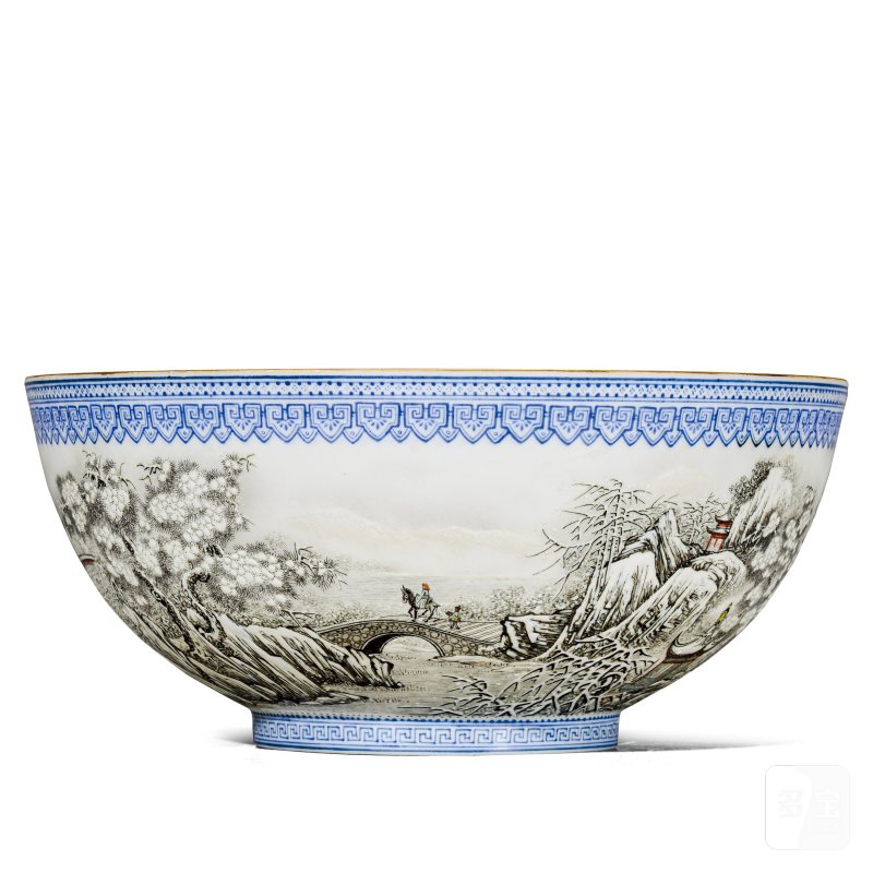 近现代 粉彩雪景薄胎碗